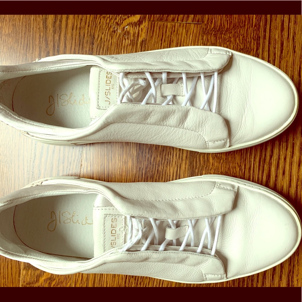 J slides white leather sneakers